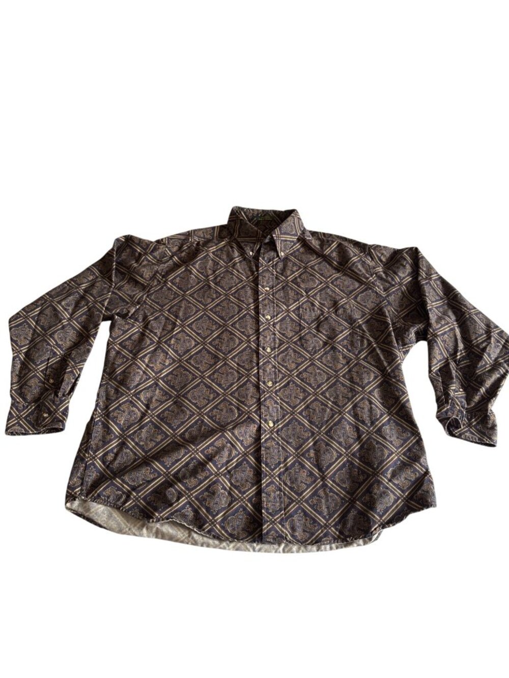 Mens XL Paisley Plaid 100% Cotton Button-Down Dress Shirt Long Sleeve Vintage